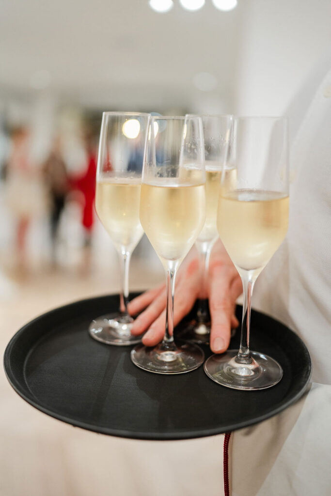 Champagne flutes on a tray